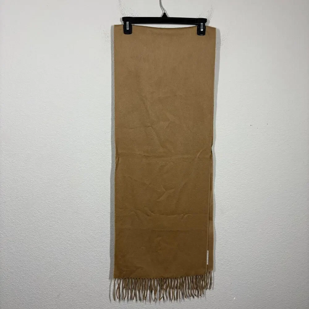 Hilltop Rectangular Scarf Wrap Shawl Brown 100% Pure Cashmere Fringe 40X14.5